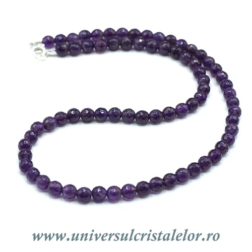 Colier ametist rotund fatetat - 6 mm