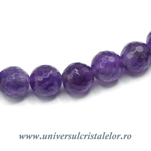 Colier ametist rotund fatetat 8 mm