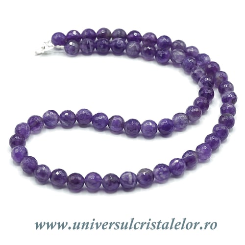 Colier ametist rotund fatetat 8 mm