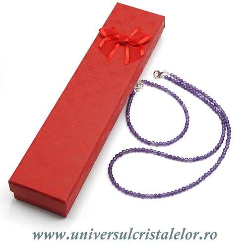 Set ametist bratara , colier si cutie