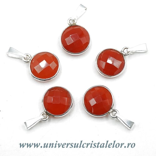 Pandantiv carneol rotund fatetat - 11mm