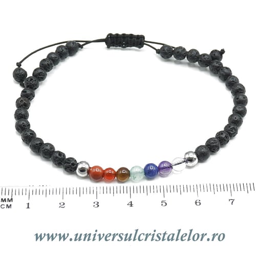 Bratara chakre cu lava vulcanica rotunda - 4 mm cu snur reglabil