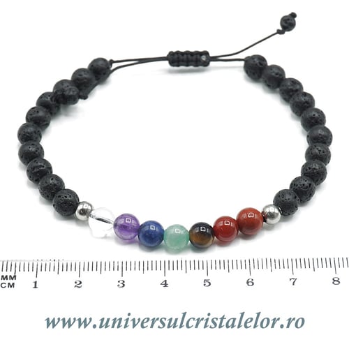 Bratara chakre cu lava vulcanica rotunda - 6 mm cu snur reglabil