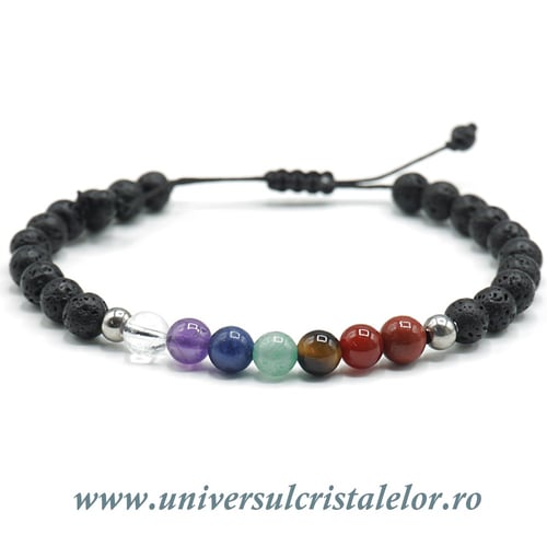 Bratara chakre cu lava vulcanica rotunda - 6 mm cu snur reglabil