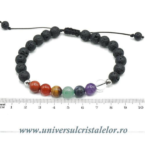 Bratara chakre cu lava vulcanica rotunda - 8 mm cu snur reglabil