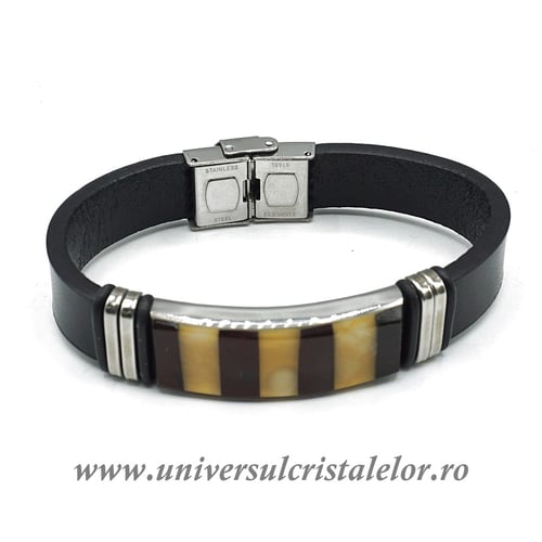 Bratara chihlimbar cu piele naturala