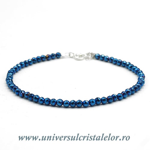 Bratara hematit albastru rotund fatetat - 3,2 mm