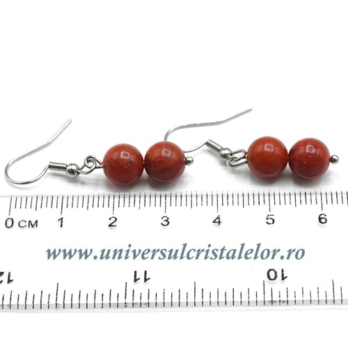 Cercei coral rosu rotund - 8 mm