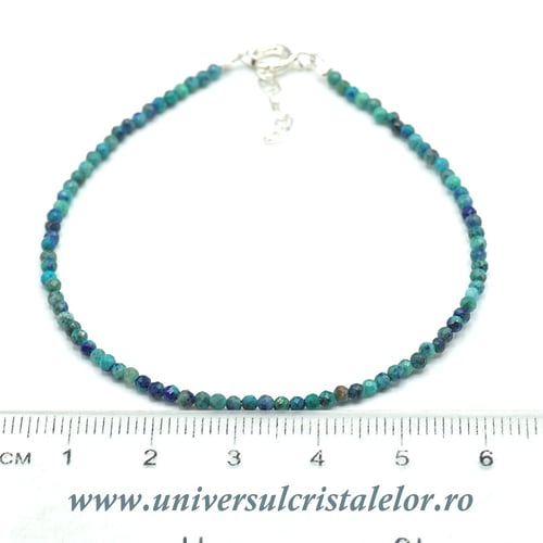 Bratara mixt crisocola si azurit rotund fatetat - 2,4 mm