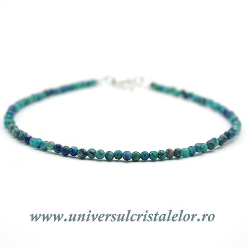 Bratara mixt crisocola si azurit rotund fatetat - 2,4 mm