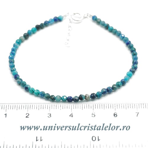 Bratara mixt crisocola si azurit rotund fatetat - 3 mm