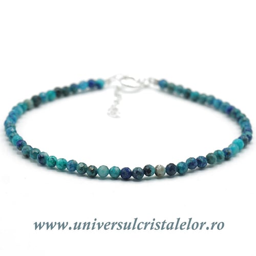Bratara mixt crisocola si azurit rotund fatetat - 3 mm