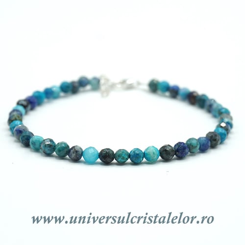 Bratara mixt crisocola si azurit rotund fatetat - 4 mm