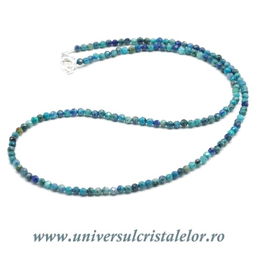 Colier mixt crisocola si azurit rotund fatetat - 3 mm