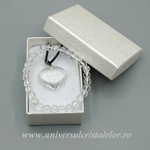 Set cristal de stanca bratara si pandantiv cu snur si cutie