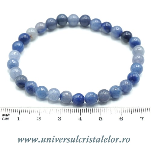 Bratara cuart albastru rotund - 6 mm