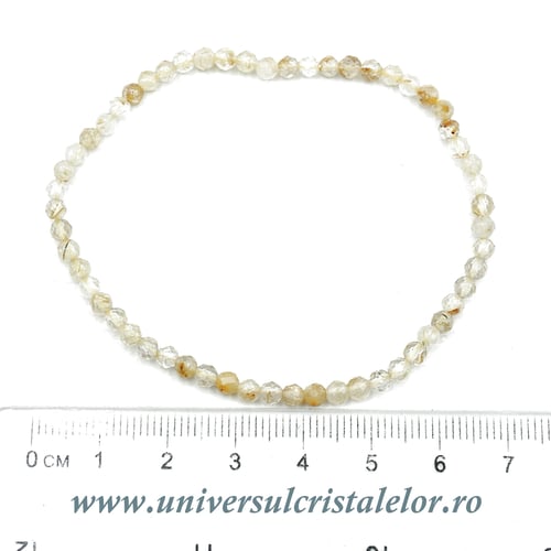 Bratara cuart rutilat rotund fatetat pe elastic - 3 mm