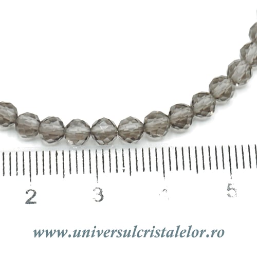 Bratara cuart fumuriu rotund fatetat - 4 mm
