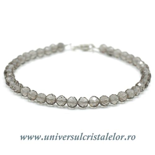 Bratara cuart fumuriu rotund fatetat - 4 mm