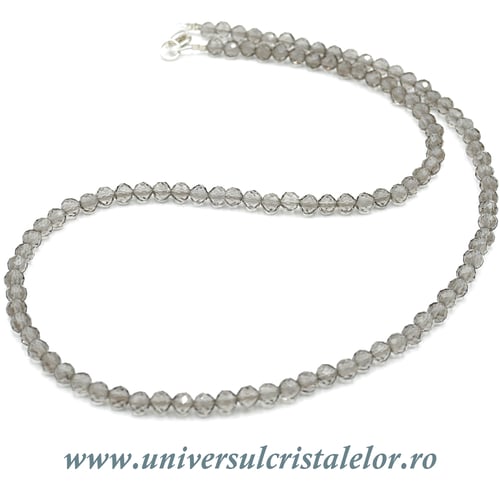 Colier cuart fumuriu rotund fatetat - 4 mm