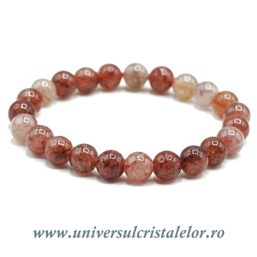 Bratara cuart rosu rotund - 8 mm