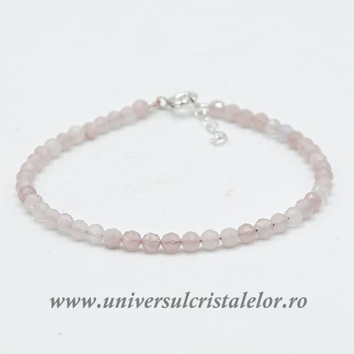 Bratara cuart roz rotund fatetat - 3,5mm