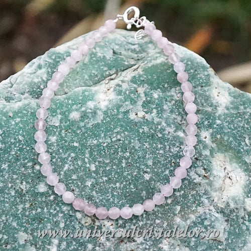 Bratara cuart roz rotund fatetat - 3,5mm