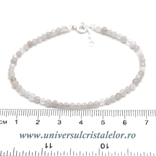 Bratara cuart roz rotund fatetat - 3,7 mm