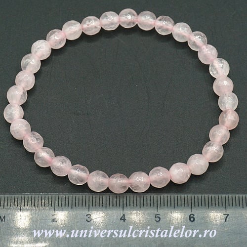 Bratara cuart roz rotund fatetat - 6 mm