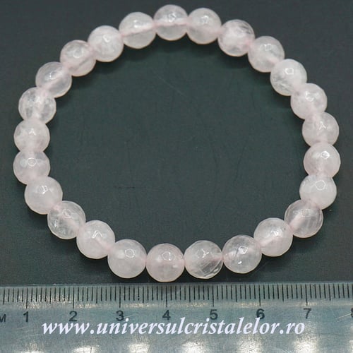 Bratara cuart roz rotund fatetat - 8 mm