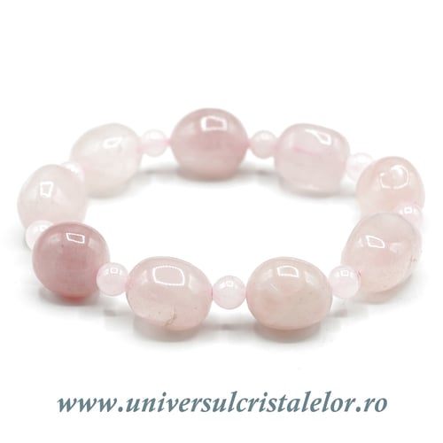 Bratara cuart roz slefuit simplu - 12/15 mm