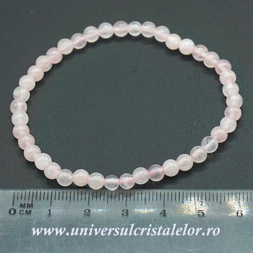 Bratara cuart roz rotund - 4 mm