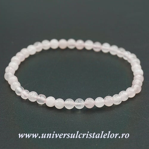 Bratara cuart roz rotund - 4 mm