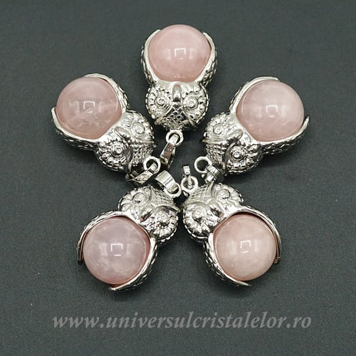 Pandantiv cuart roz sfera m2