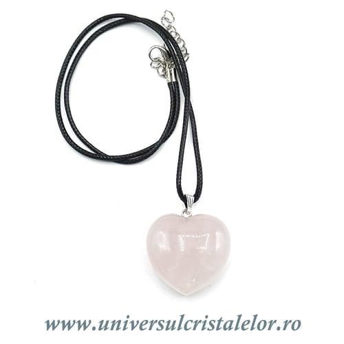Pandantiv cuart roz inima cu snur si cutie