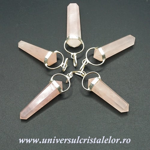 Pandantiv cuart roz dublu varf