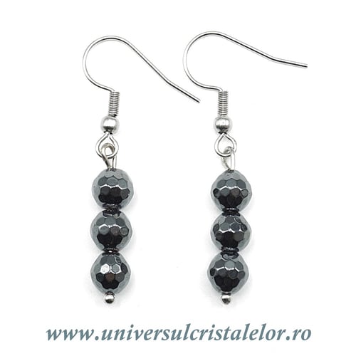 Cercei hematit rotund fatetat- 6 mm