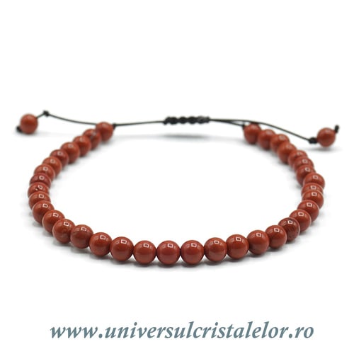 Bratara jasp rosu rotund - 4 mm cu snur reglabil
