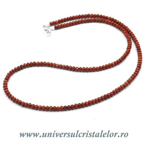 Colier jasp rosu rotund fatetat - 3 mm