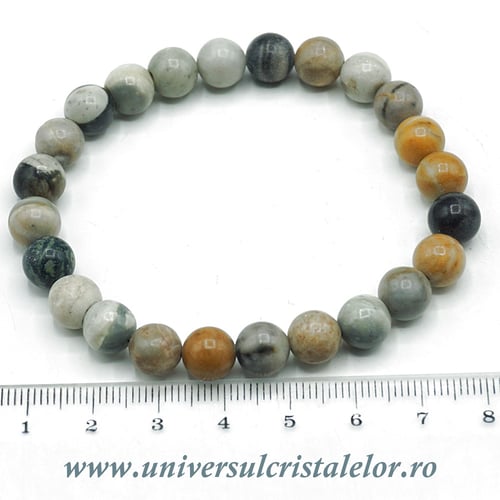 Bratara jasp frunza rotund - 8 mm