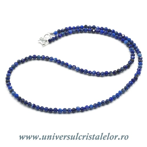 Colier lapis lazuli rotund fatetat - 3,4mm
