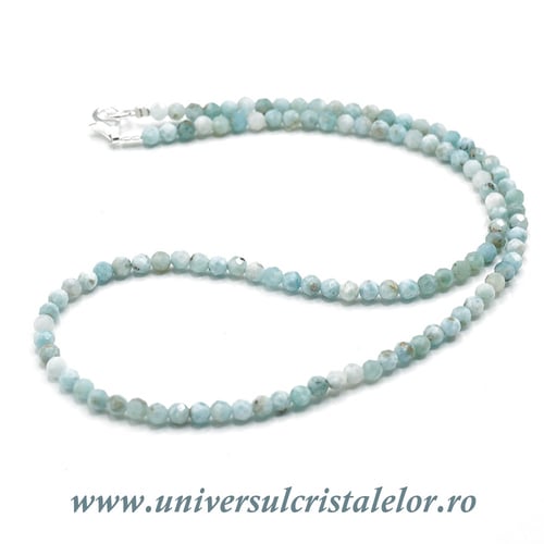Colier larimar rotund fatetat - 4 mm