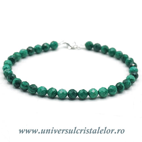 Bratara malachit rotund fatetat - 4 mm