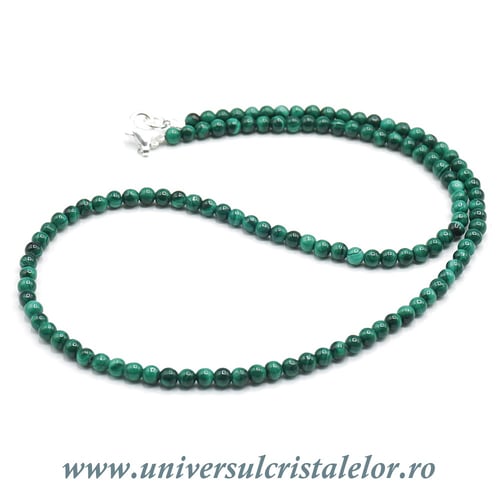 Colier malachit rotund slefuit - 4mm