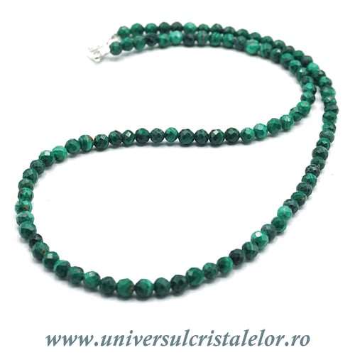 Colier malachit rotund fatetat - 4.5 mm