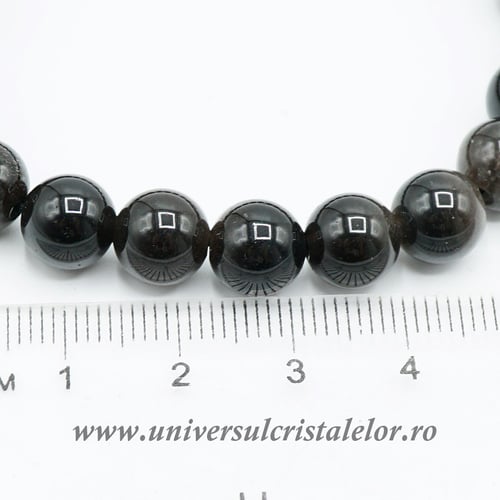 Bratara obsidian argintiu rotund - 8 mm