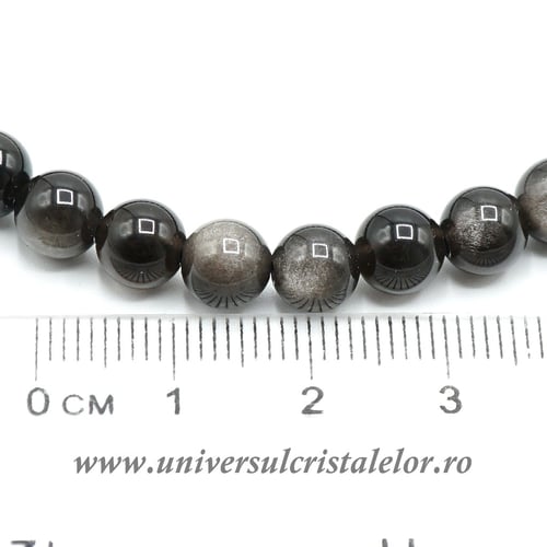 Bratara obsidian argintiu rotund - 6 mm