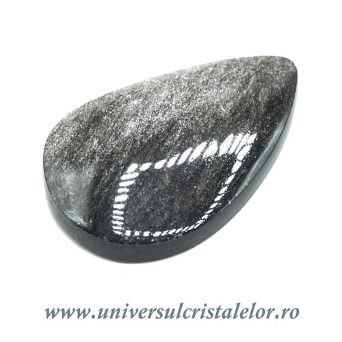 Cabochon obsidian argintiu lacrima
