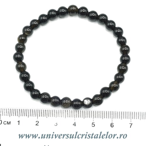 Bratara obsidian auriu rotund - 6 mm