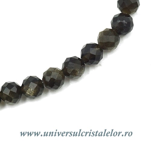 Bratara obsidian auriu rotund fatetat - 4 mm